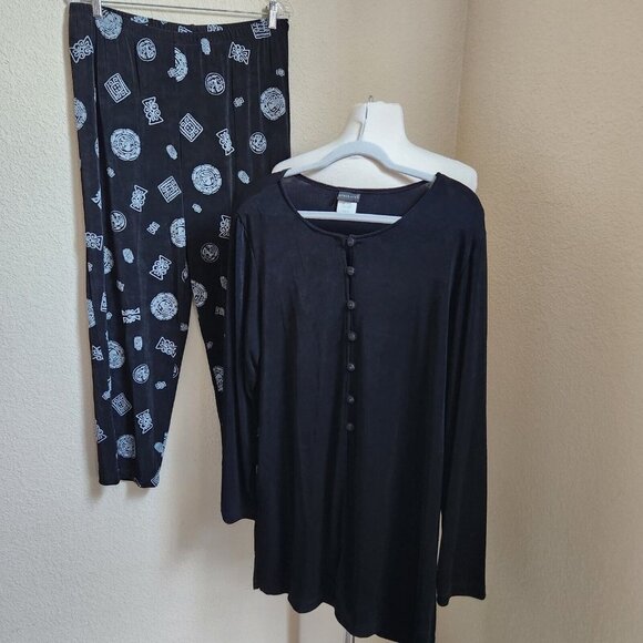 vtg Citiknits QVC Slinky 2Pc Set Sz Large Long Sleeves Blouse Pants Lagenlook - Picture 2 of 16